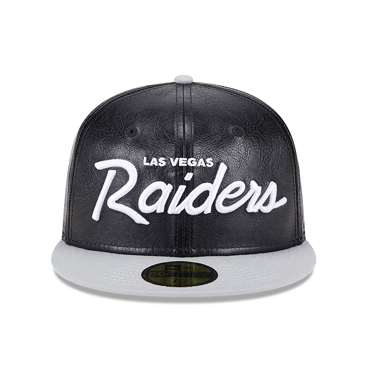 This is a Las Vegas Raiders Faux Leather Crown Black 59FIFTY Fitted Cap 4