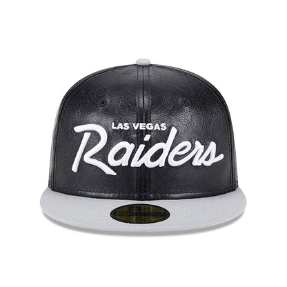 This is a Las Vegas Raiders Faux Leather Crown Black 59FIFTY Fitted Cap 4