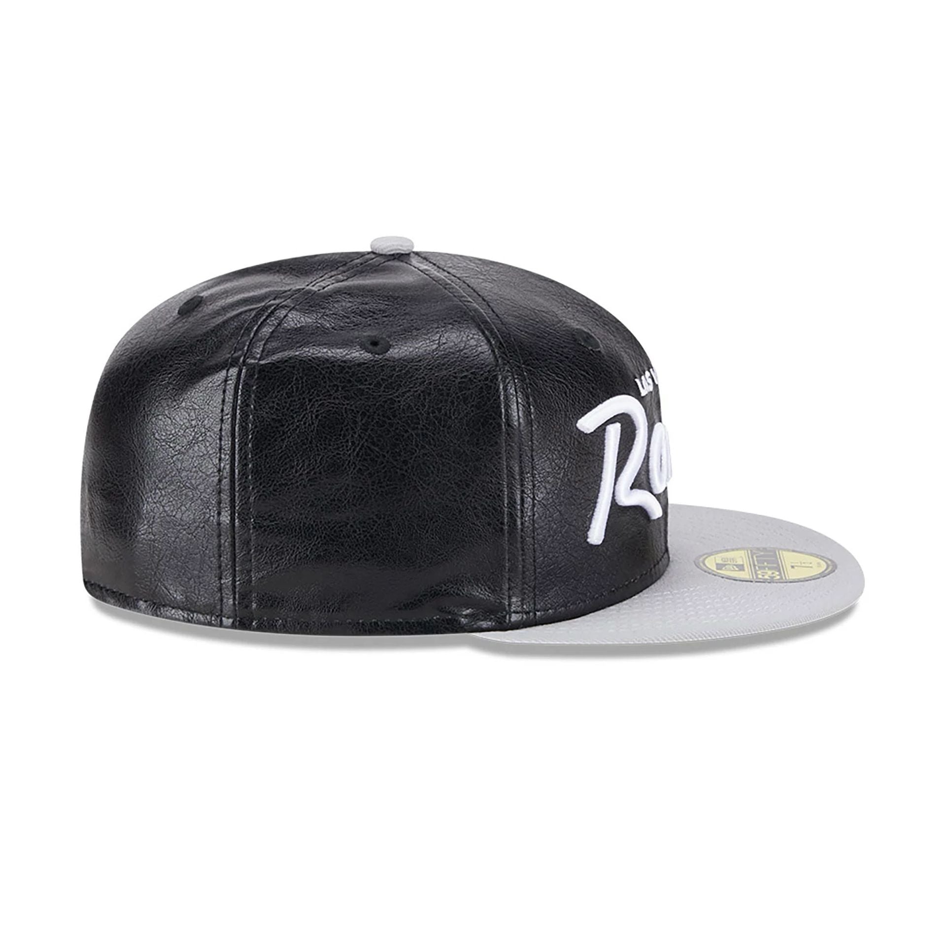 This is a Las Vegas Raiders Faux Leather Crown Black 59FIFTY Fitted Cap 6