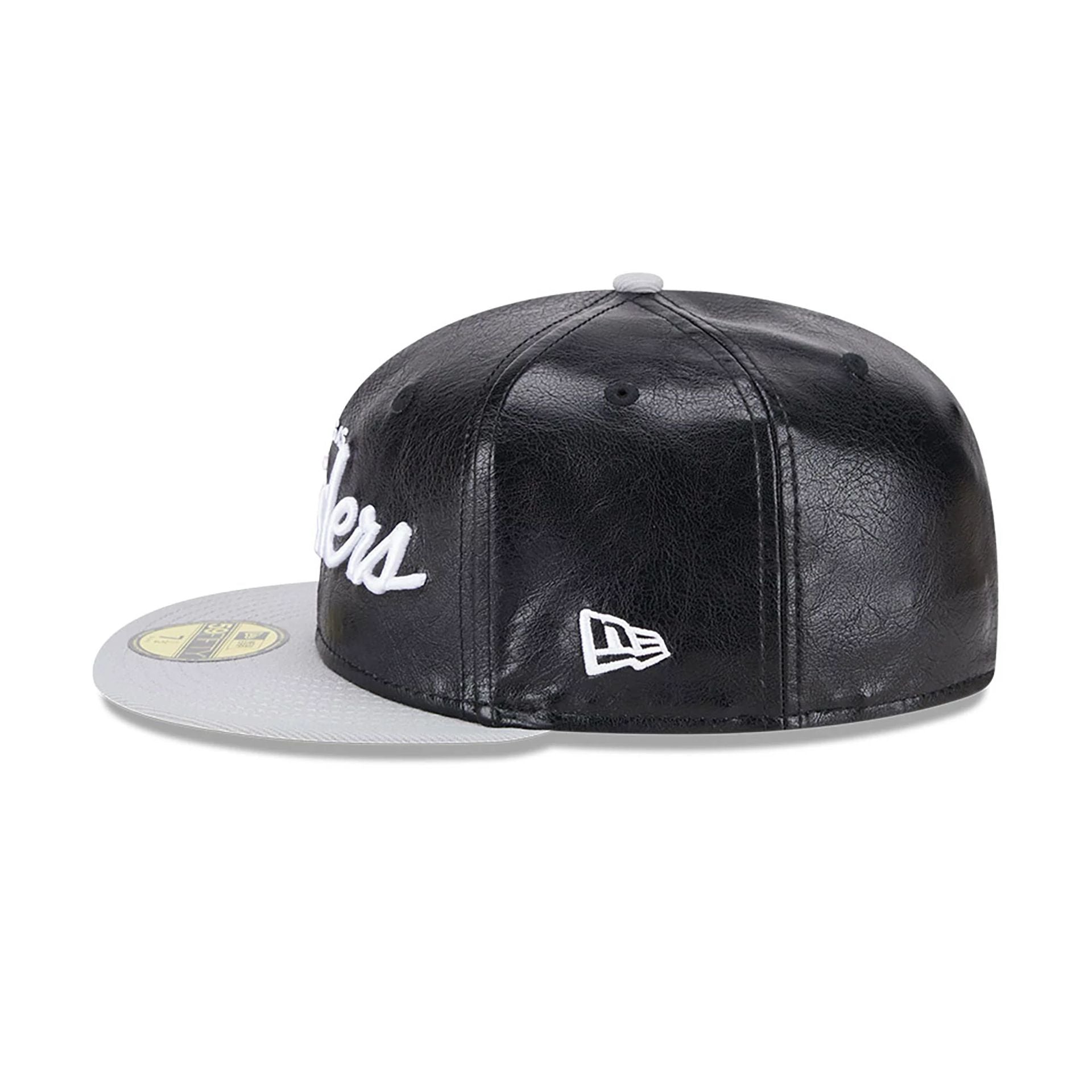 This is a Las Vegas Raiders Faux Leather Crown Black 59FIFTY Fitted Cap 7