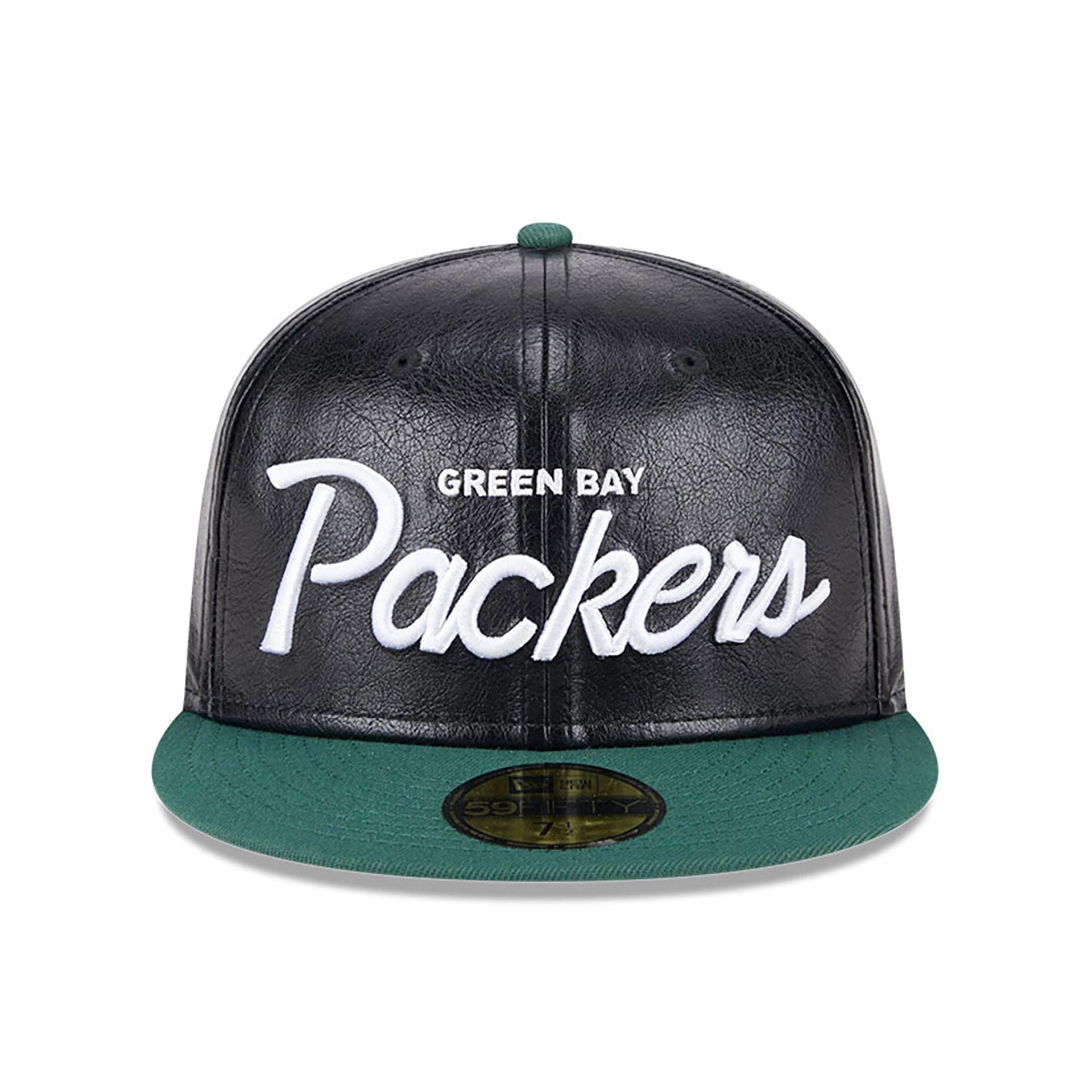 This is a Green Bay Packers Faux Leather Crown Black 59FIFTY Fitted Cap 4