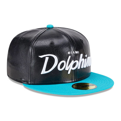 This is a Miami Dolphins Faux Leather Crown Black 59FIFTY Fitted Cap 3