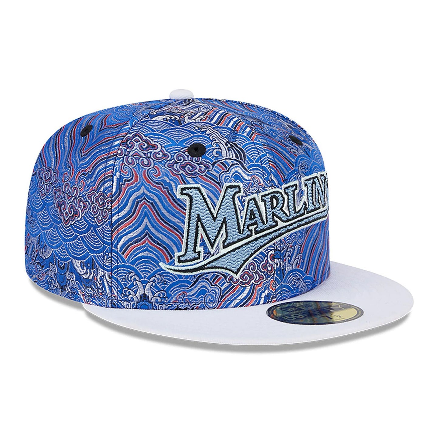 This is a Miami Marlins Wave Fill All Over Print Blue 59FIFTY Fitted Cap 4