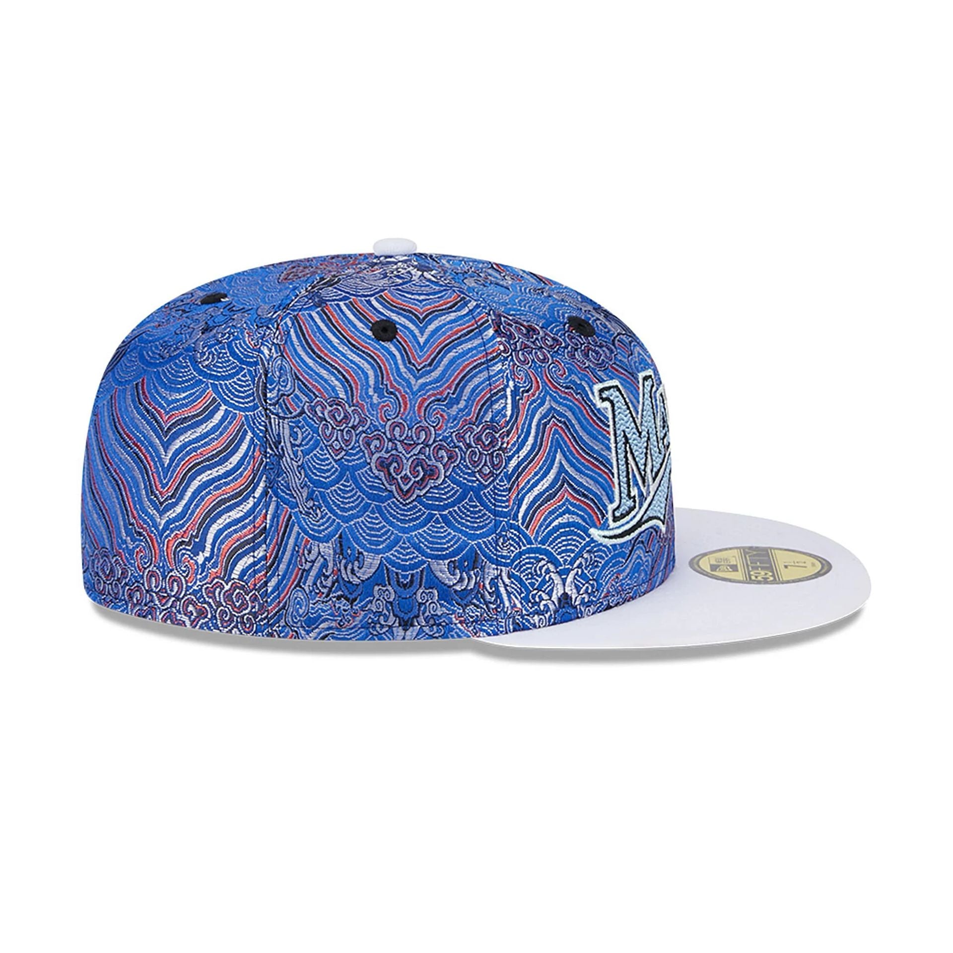 This is a Miami Marlins Wave Fill All Over Print Blue 59FIFTY Fitted Cap 6