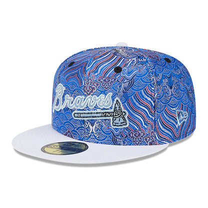 This is a Atlanta Braves Wave Fill All Over Print Blue 59FIFTY Fitted Cap 1