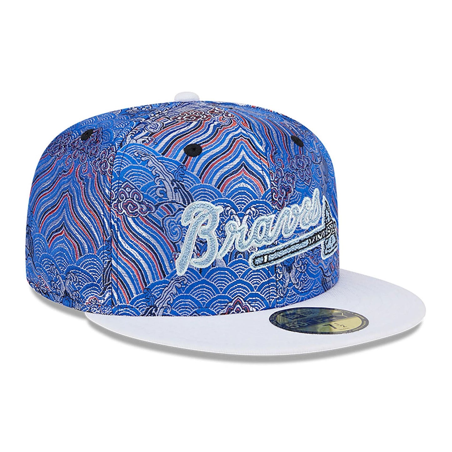 This is a Atlanta Braves Wave Fill All Over Print Blue 59FIFTY Fitted Cap 4