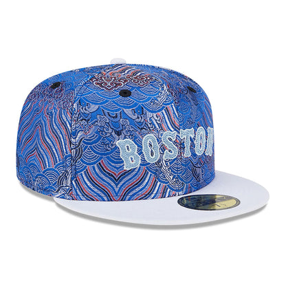 This is a Boston Red Sox Wave Fill All Over Print Blue 59FIFTY Fitted Cap 4