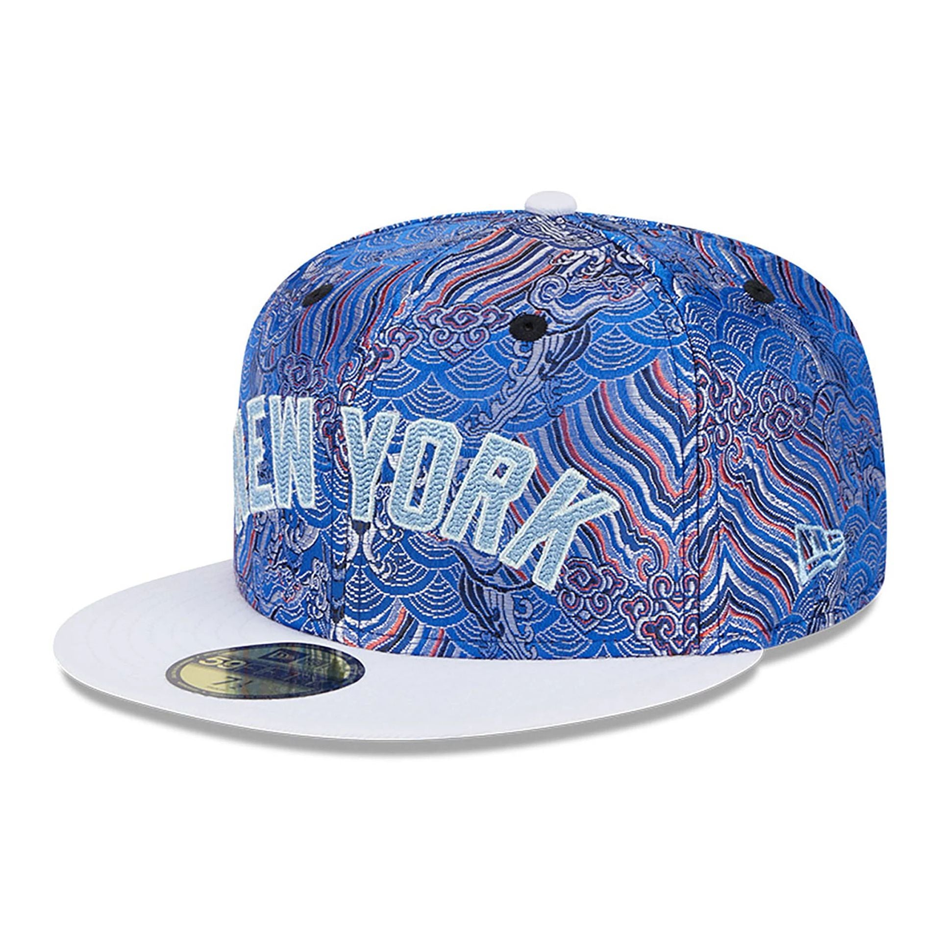 This is a New York Yankees Wave Fill All Over Print Blue 59FIFTY Fitted Cap 1