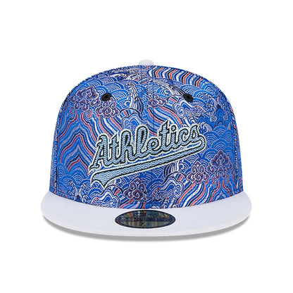 This is a Oakland Athletics Wave Fill All Over Print Blue 59FIFTY Fitted Cap 3