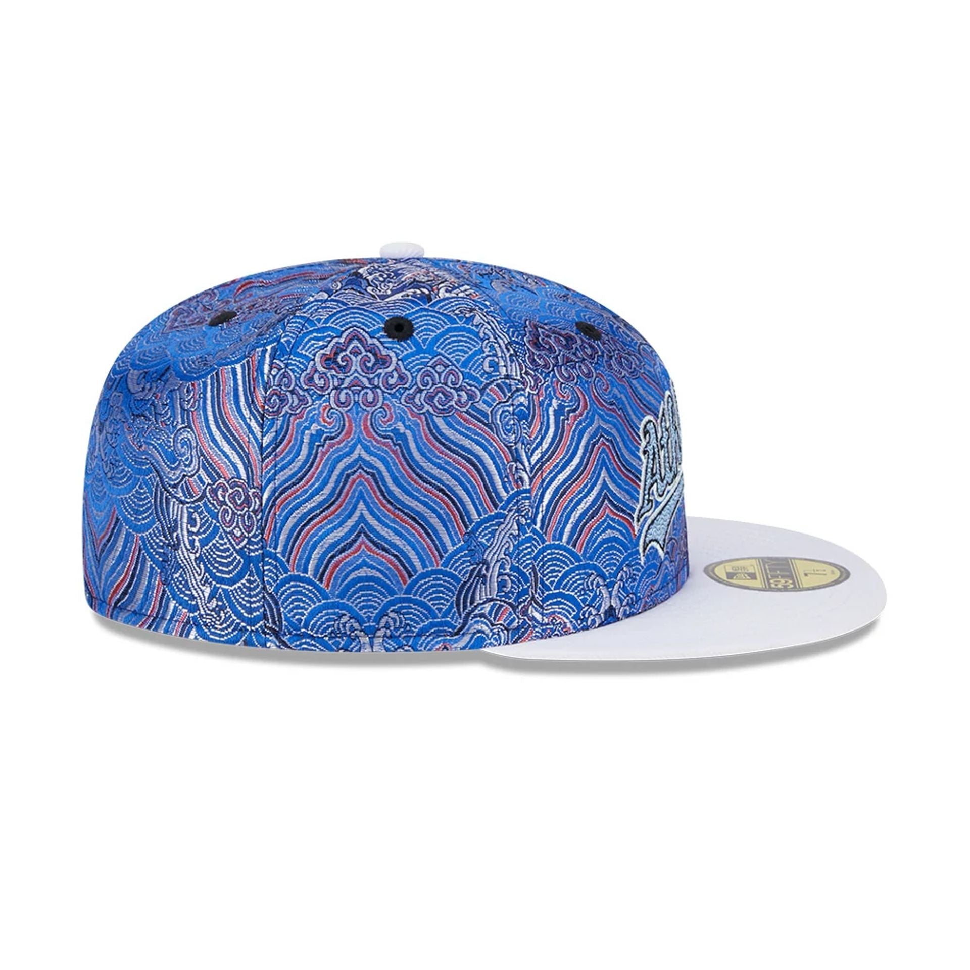 This is a Oakland Athletics Wave Fill All Over Print Blue 59FIFTY Fitted Cap 6