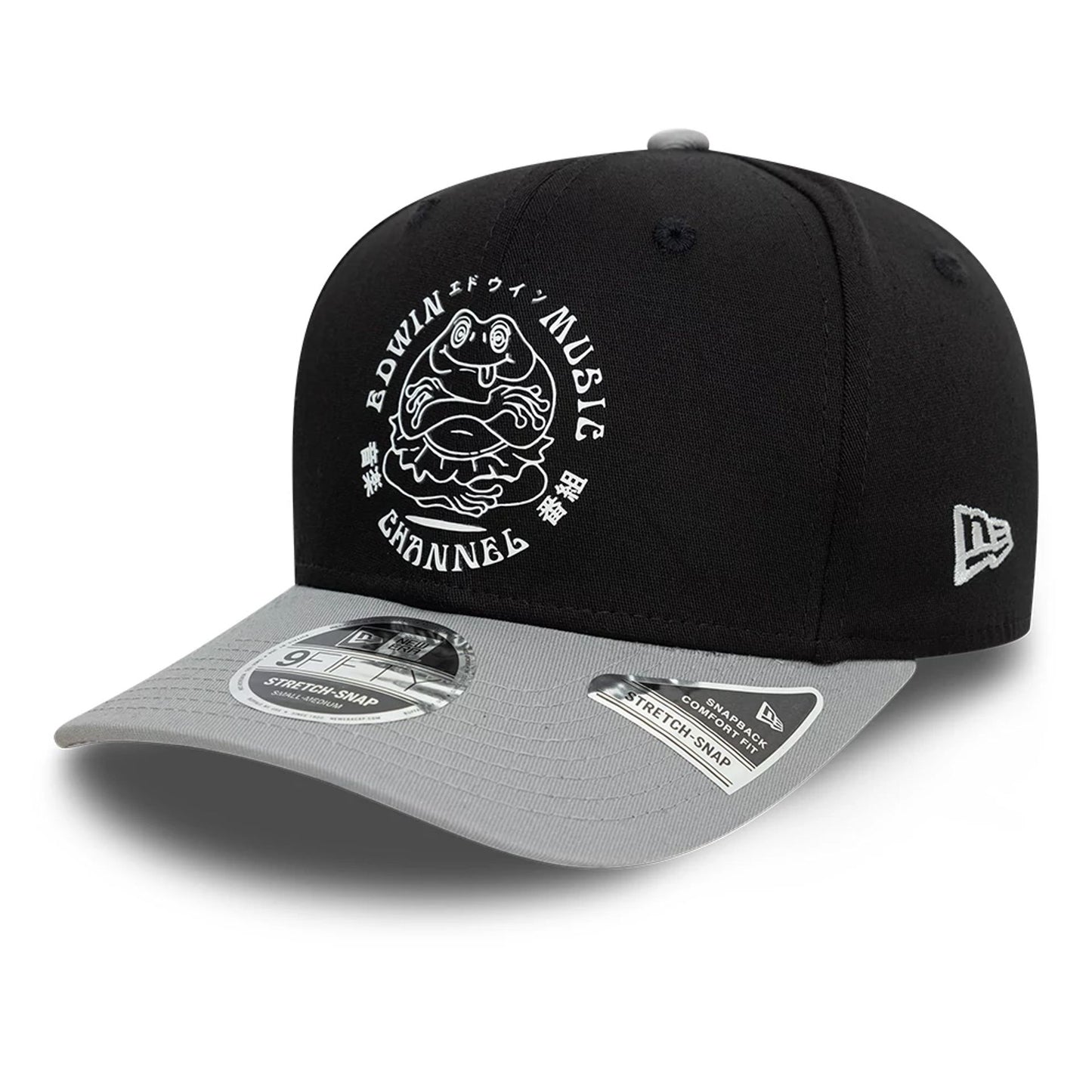 This is a Edwin x New Era Black 9FIFTY Stretch Snap Cap 1