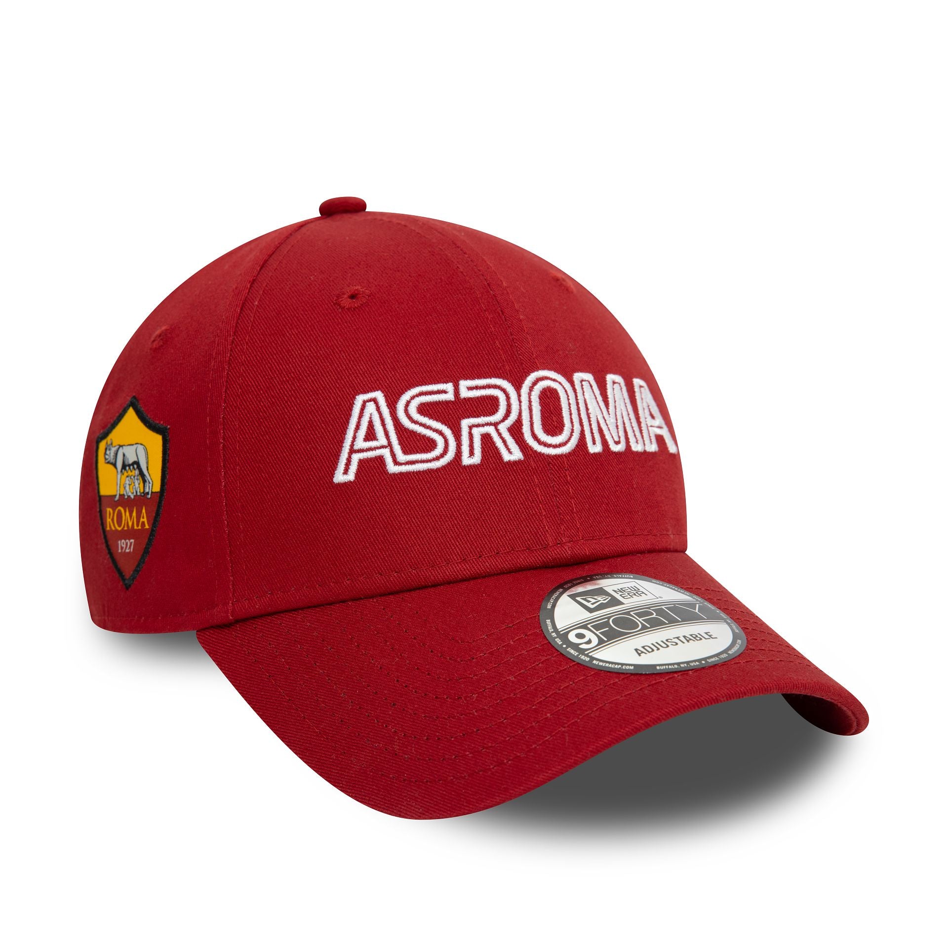 This is a AS Roma Wordmark Dark Red 9FORTY Adjustable Cap 1