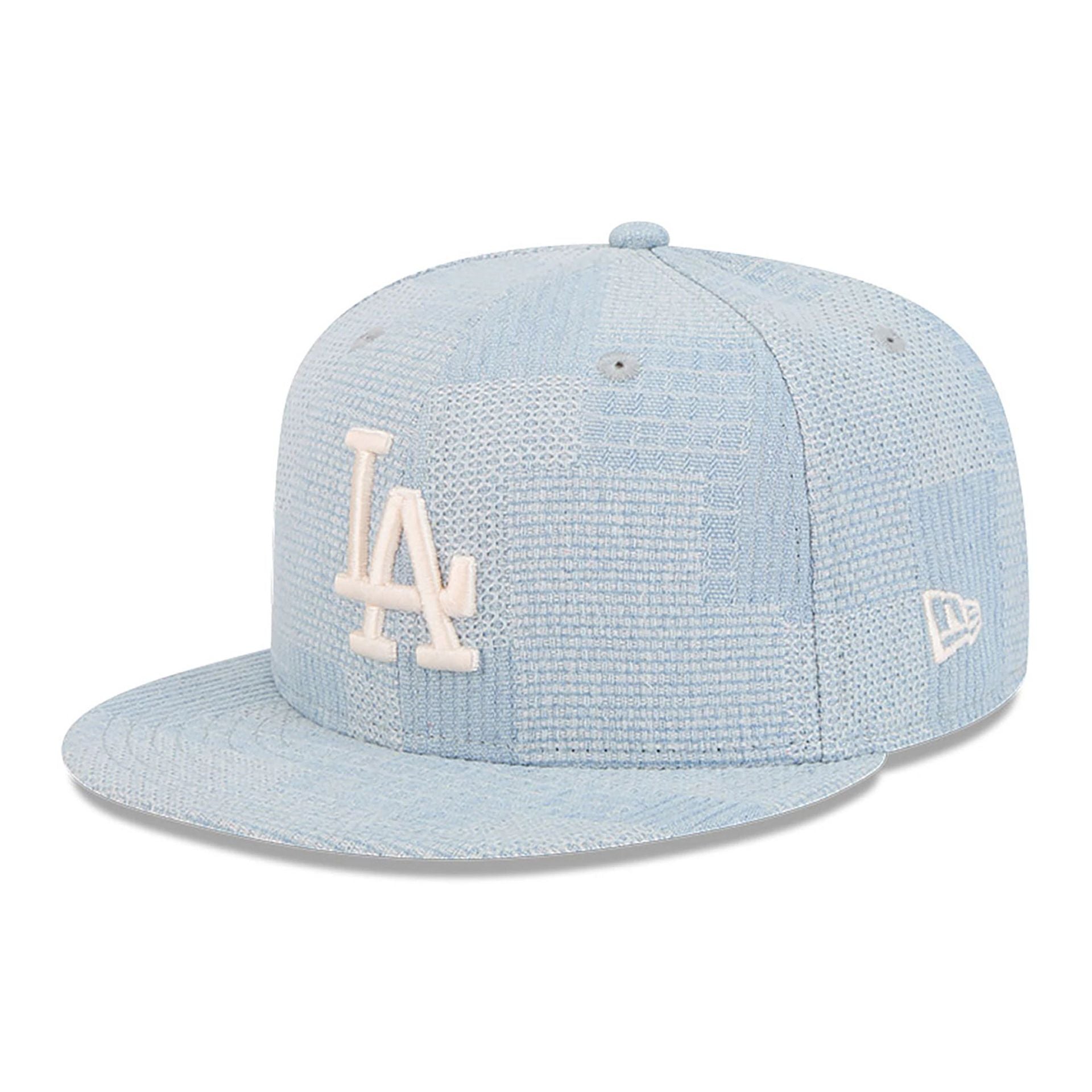 This is a LA Dodgers Denim Patchwork Open Blue 9FIFTY Snapback Cap 1