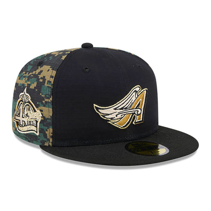 This is a LA Angels Digi Camo Black 59FIFTY Fitted Cap 1