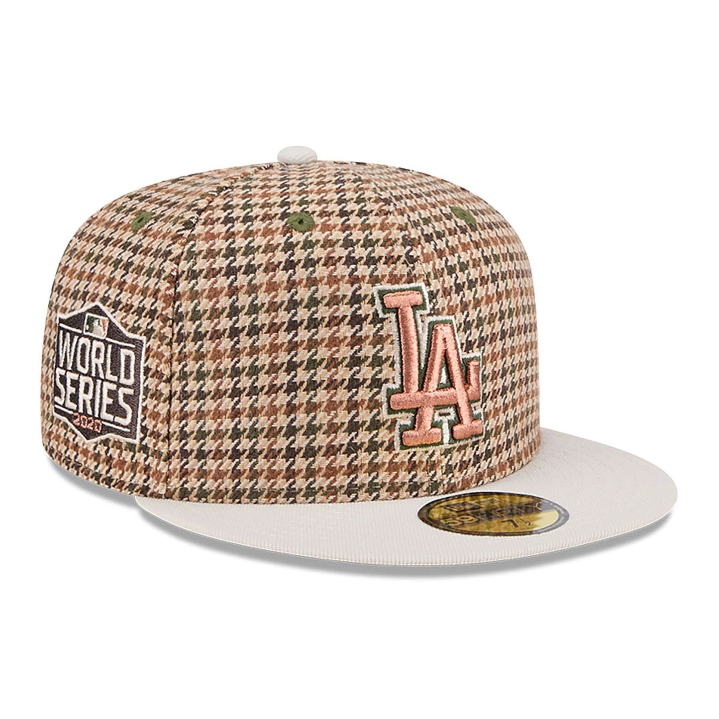 This is a LA Dodgers Houndstooth Brown 59FIFTY Fitted Cap 1