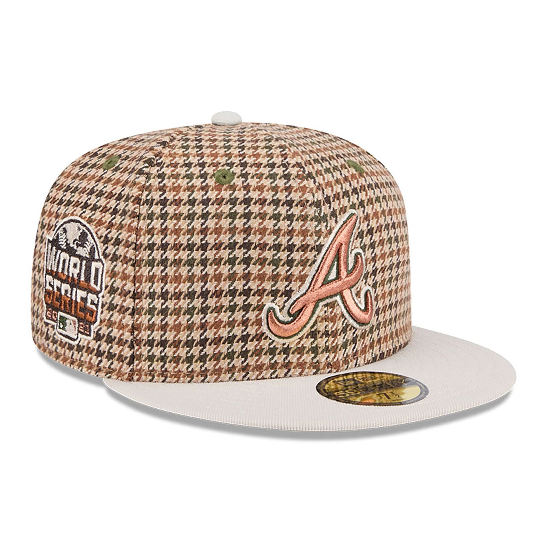 This is a Atlanta Braves Houndstooth Brown 59FIFTY Fitted Cap 1