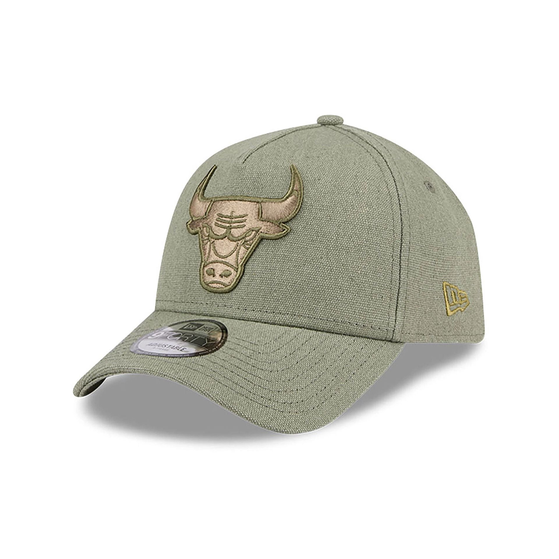 This is a Chicago Bulls Logo Essentials Green 9FORTY A-Frame Adjustable Cap 1