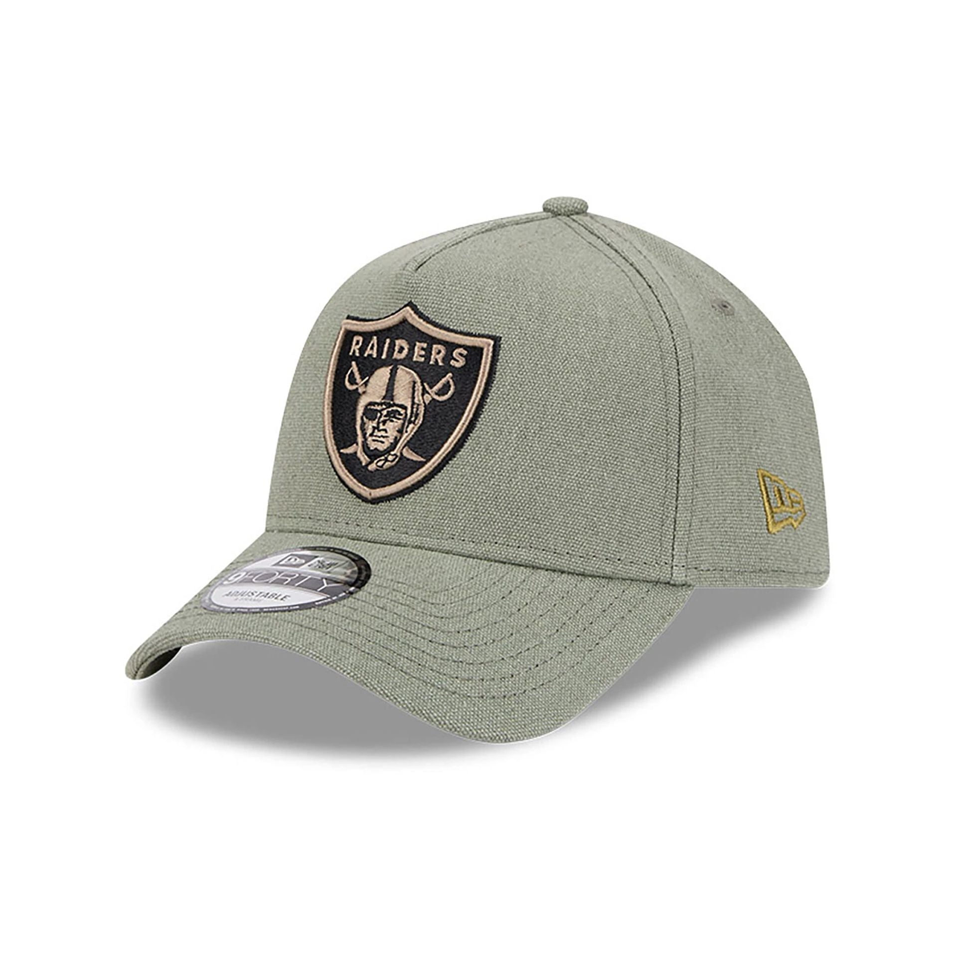 This is a Las Vegas Raiders Logo Essentials Green 9FORTY A-Frame Adjustable Cap 1