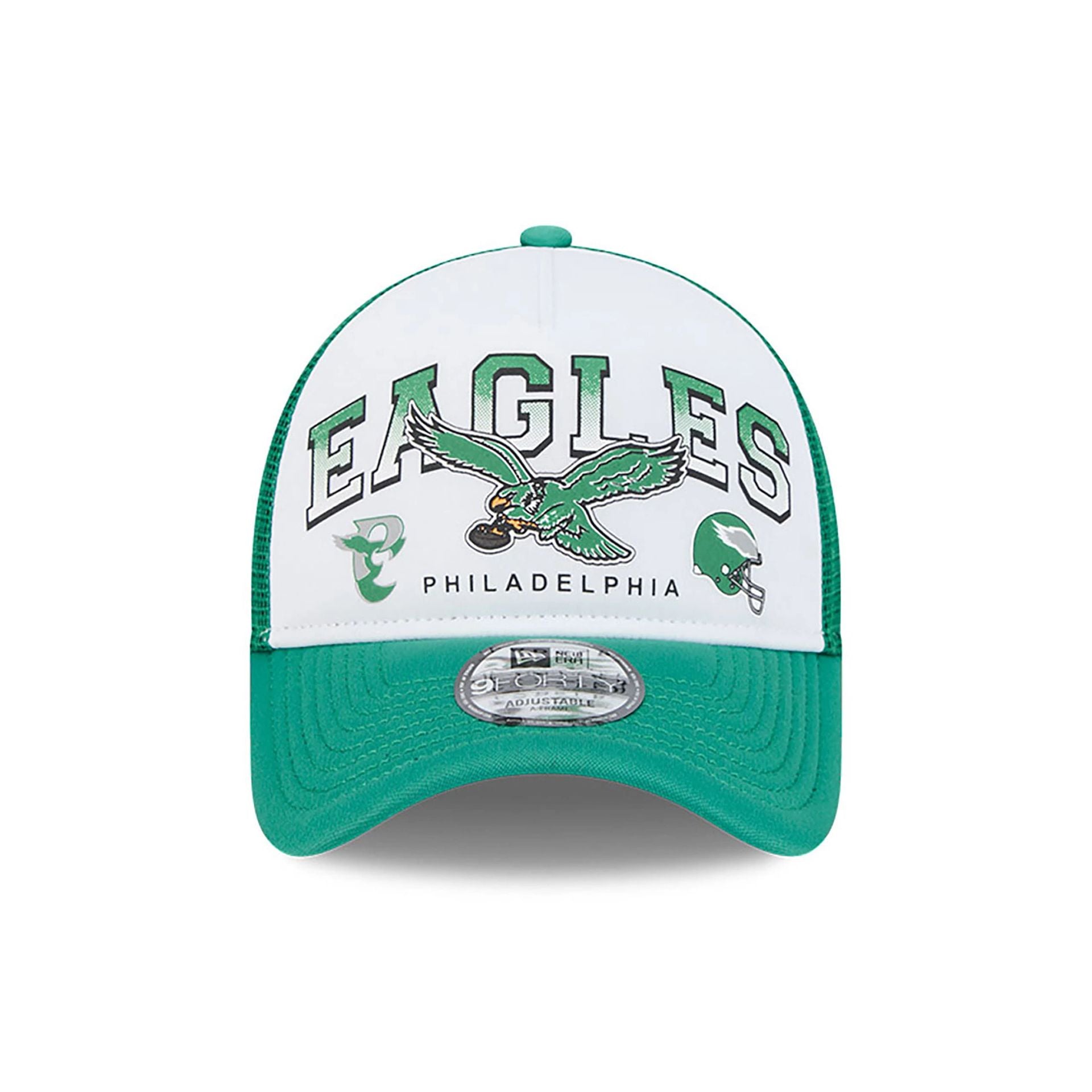 This is a Philadelphia Eagles Retro Wordmark Green 9FORTY A-Frame Trucker Adjustable Cap 3