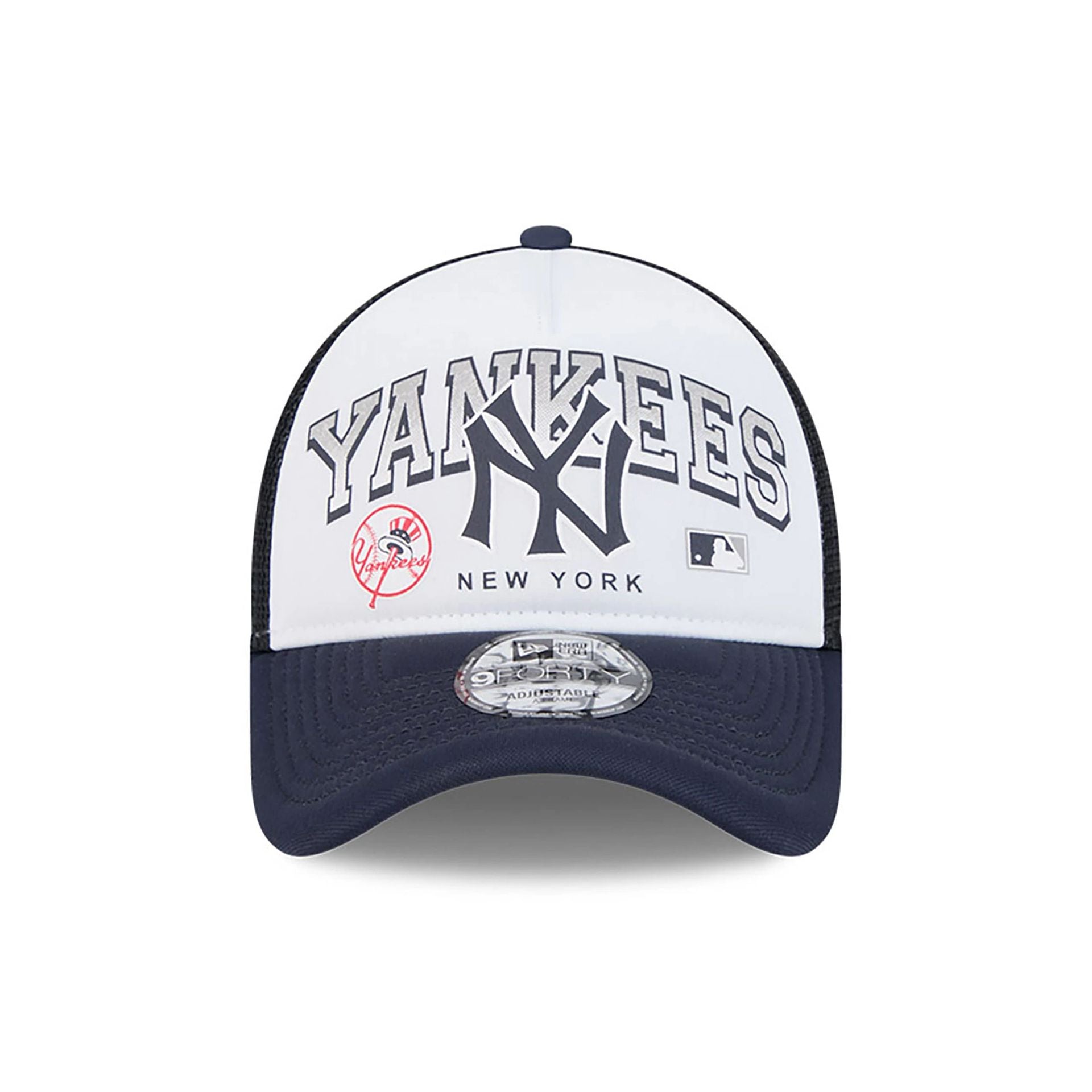 This is a New York Yankees Retro Wordmark Black 9FORTY A-Frame Trucker Adjustable Cap 3