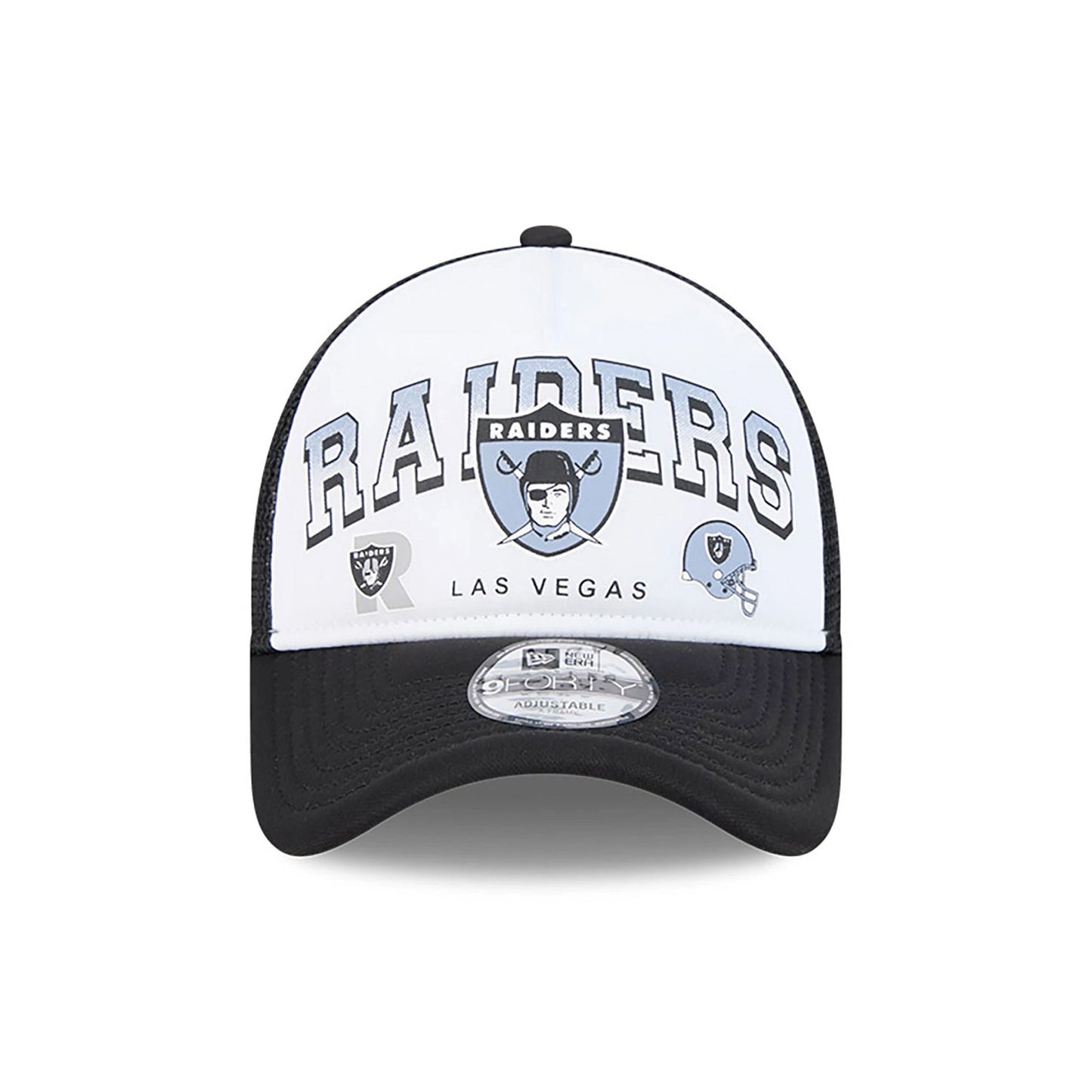 This is a Oakland Raiders Retro Wordmark Black 9FORTY A-Frame Trucker Adjustable Cap 3