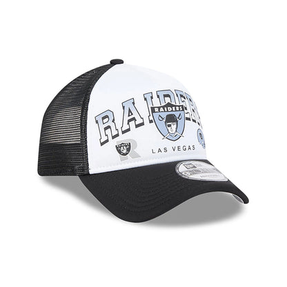 This is a Oakland Raiders Retro Wordmark Black 9FORTY A-Frame Trucker Adjustable Cap 4