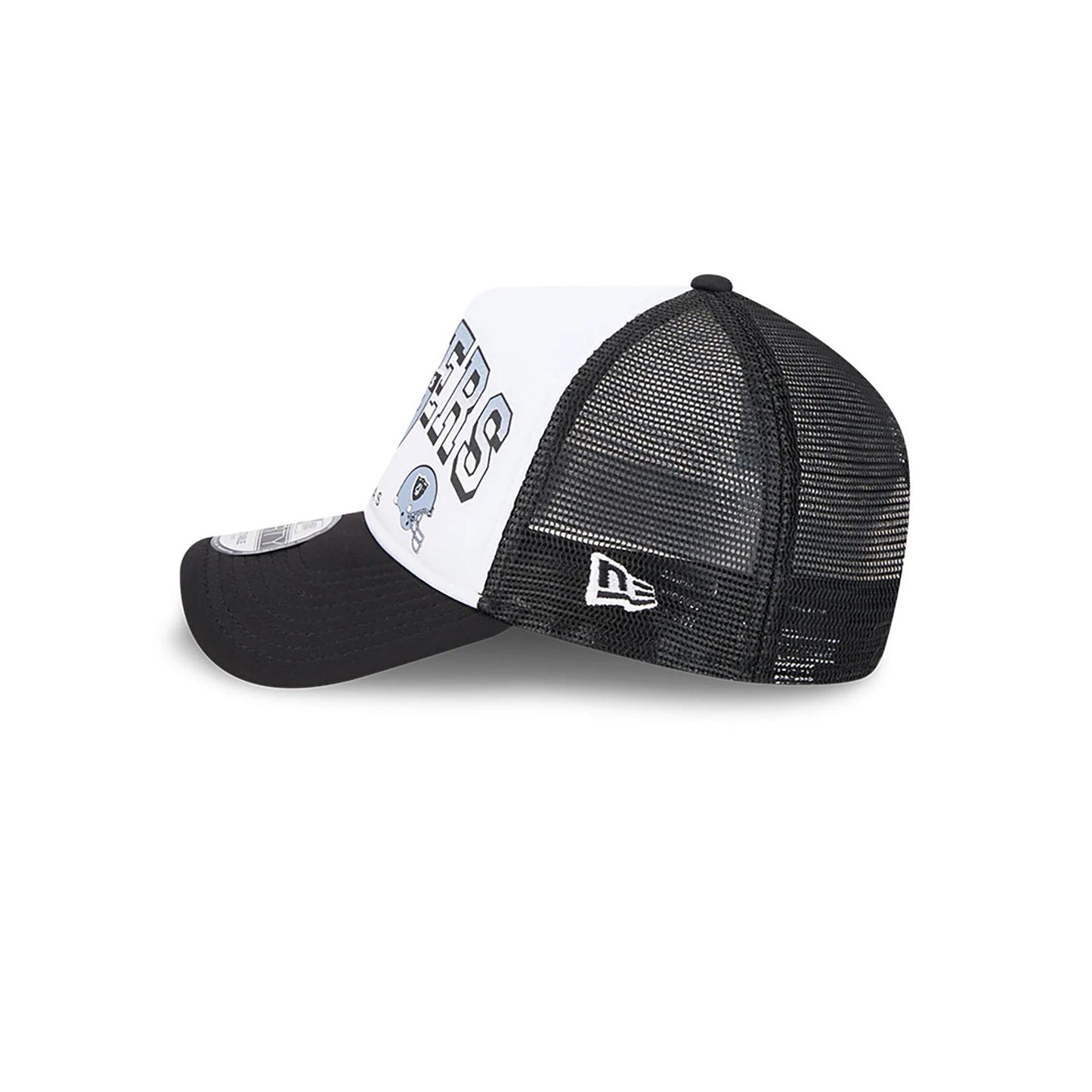 This is a Oakland Raiders Retro Wordmark Black 9FORTY A-Frame Trucker Adjustable Cap 7