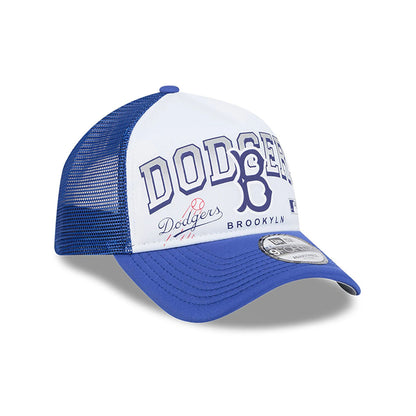 This is a LA Dodgers Retro Wordmark Blue 9FORTY A-Frame Trucker Adjustable Cap 4