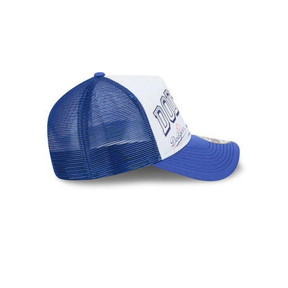 This is a LA Dodgers Retro Wordmark Blue 9FORTY A-Frame Trucker Adjustable Cap 6