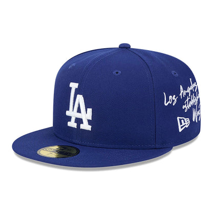 This is a LA Dodgers Team Verbiage Dark Blue 59FIFTY Fitted Cap 1