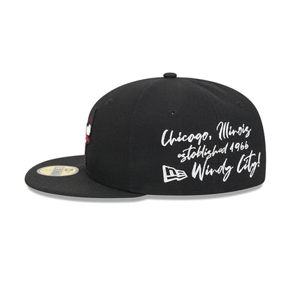 This is a Chicago Bulls Team Verbiage Black 59FIFTY Fitted Cap 6