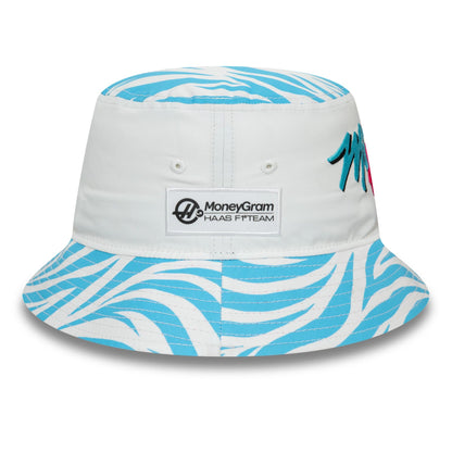 This is a MoneyGram Haas F1 Miami Race Special White Bucket Hat 3