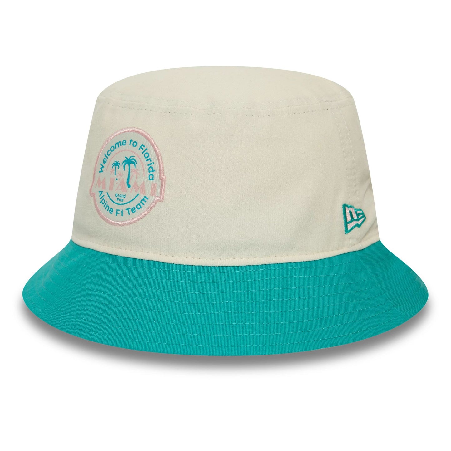 This is a Alpine Racing Miami Race Special White Bucket Hat 1