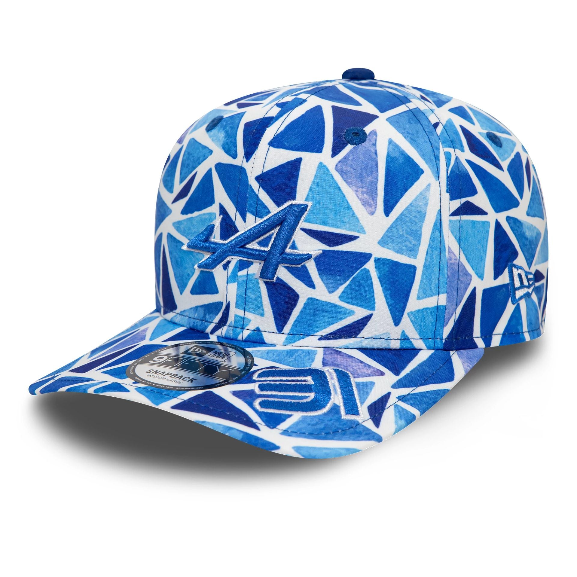 This is a Alpine Racing Esteban Ocon Barcelona Blue 9FIFTY Snapback Cap 1