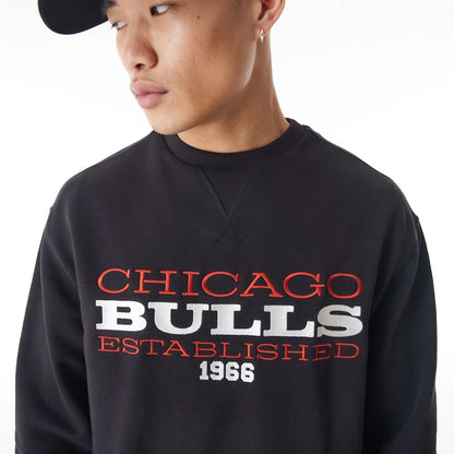 The Male model is wearing Chicago Bulls NBA Lifestyle Black Oversized Crew Neck Sweater  1