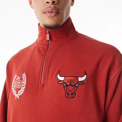 The Male model is wearing Chicago Bulls NBA Lifestyle Red Quarter Zip Sweater  8