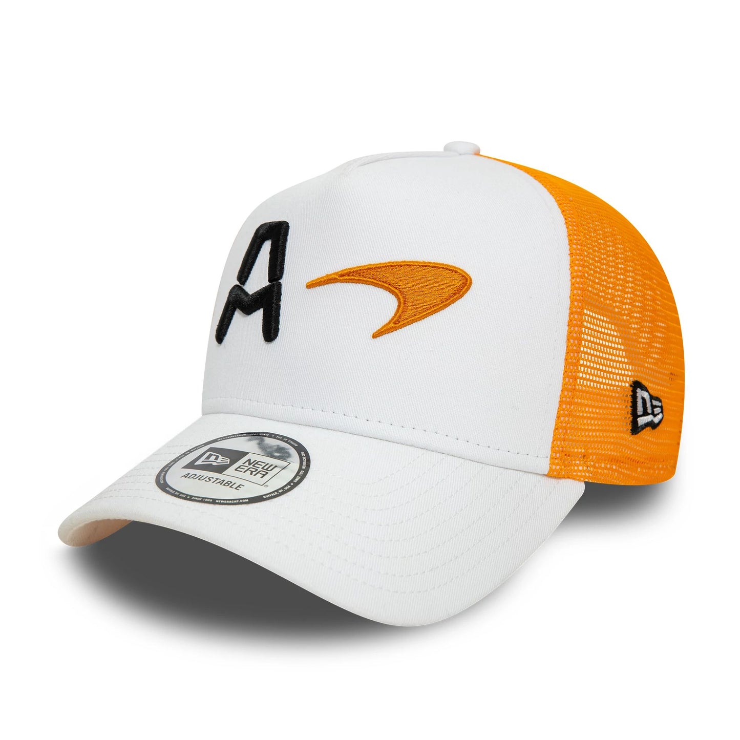 This is a McLaren Racing Arrow Indycar Essential White E-Frame Trucker Adjustable Cap 1