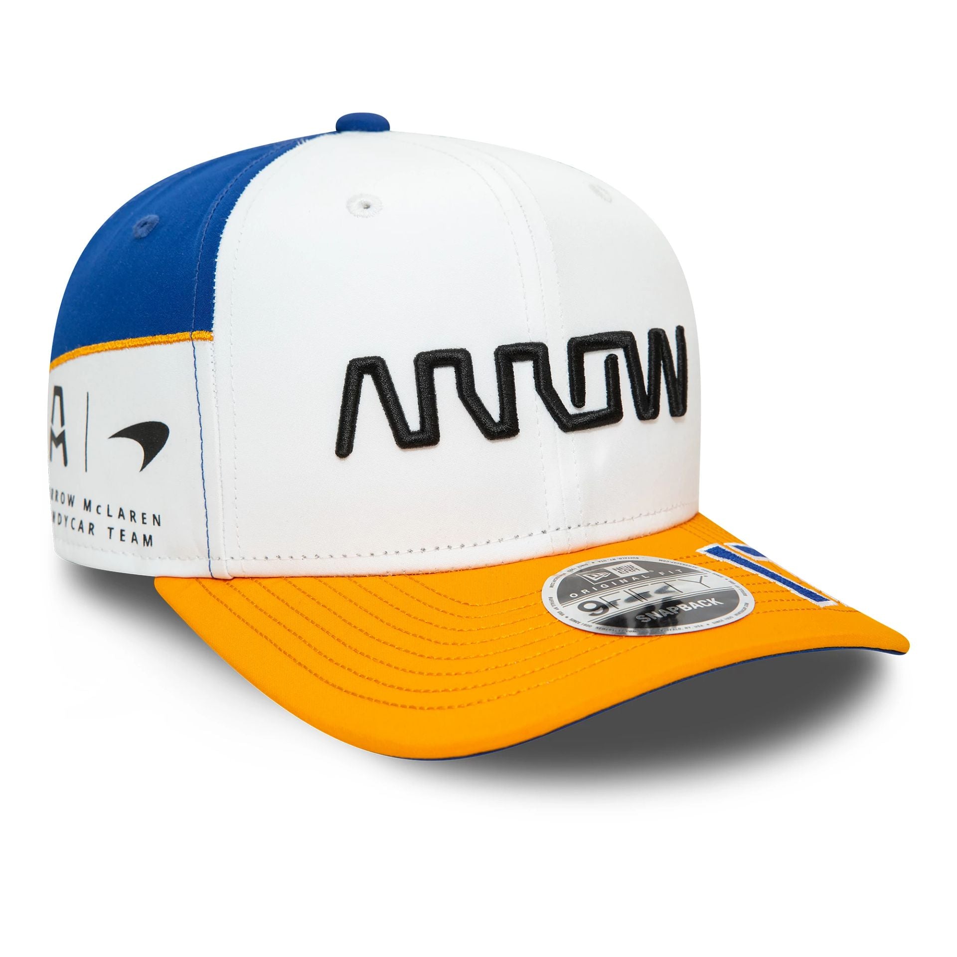 This is a McLaren Racing Arrow Indycar Kyle Larson White 9FIFTY Original Fit Snapback Cap 2