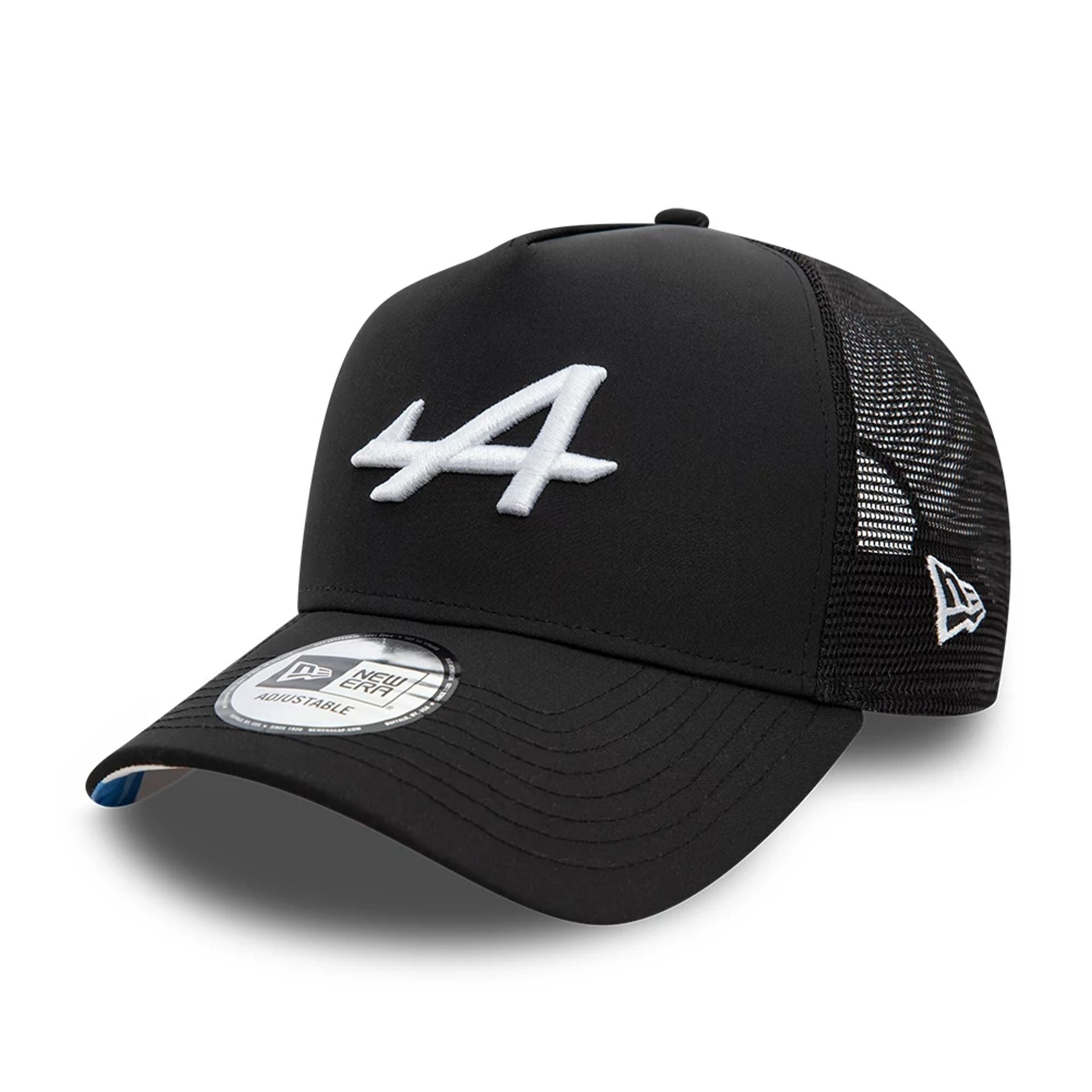 This is a Alpine Racing Logo Black 9FORTY E-Frame Trucker Adjustable Cap 1