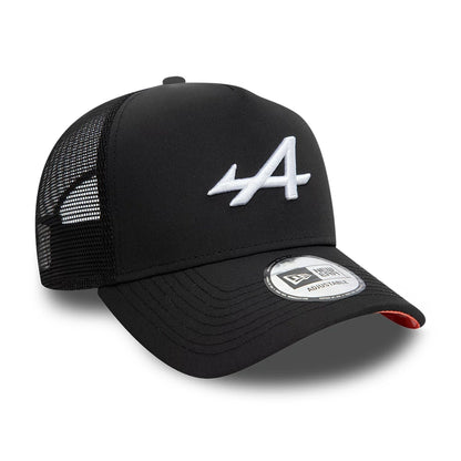 This is a Alpine Racing Logo Black 9FORTY E-Frame Trucker Adjustable Cap 4