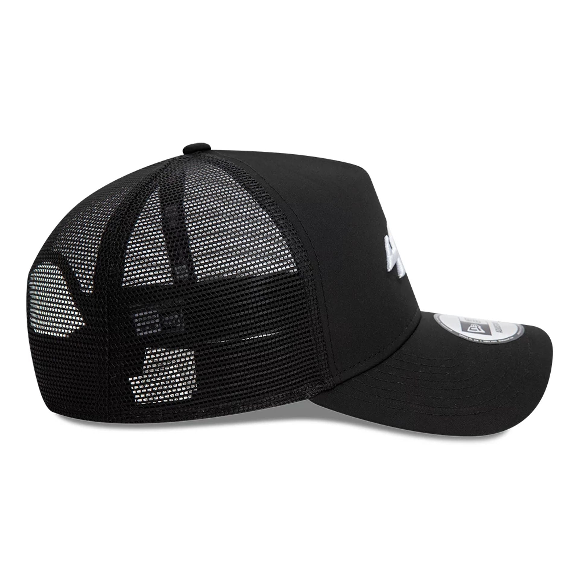 This is a Alpine Racing Logo Black 9FORTY E-Frame Trucker Adjustable Cap 7