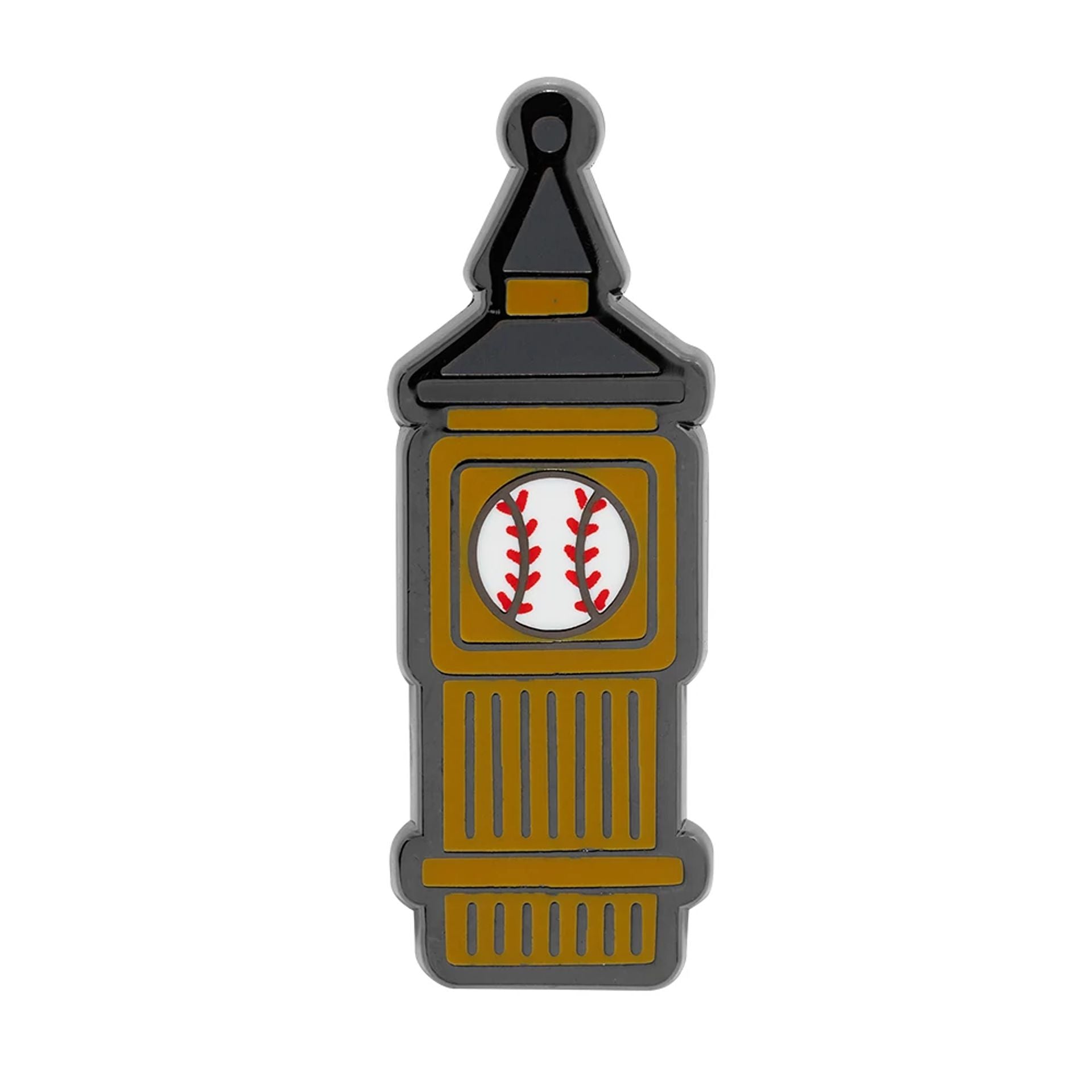 This is a New Era Baseball Tower Brown Pin Badge 1