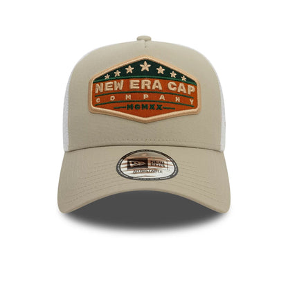 This is a New Era Patch Light Beige 9FORTY A-Frame Trucker Adjustable Cap 3