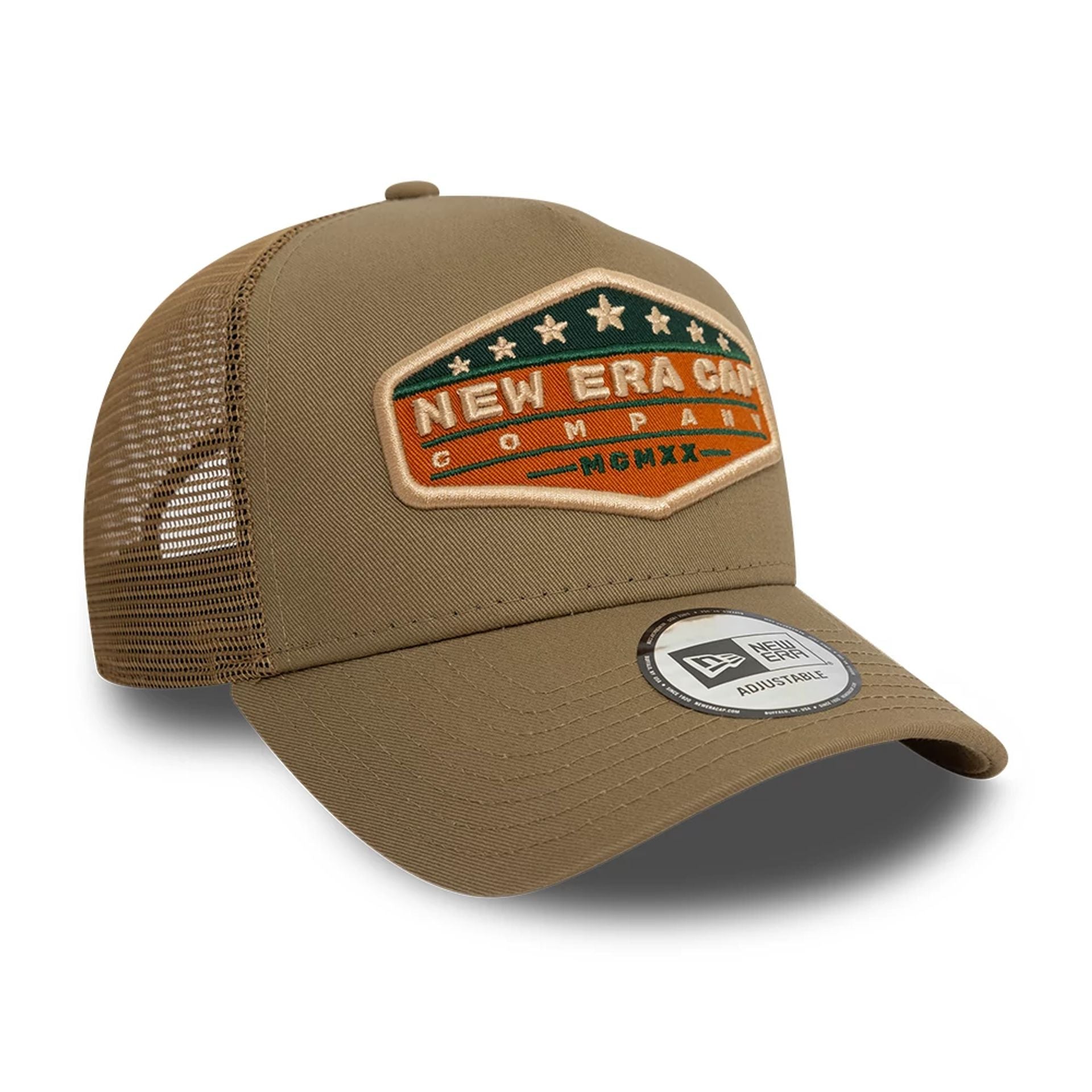 This is a New Era Patch Beige 9FORTY A-Frame Trucker Adjustable Cap 2