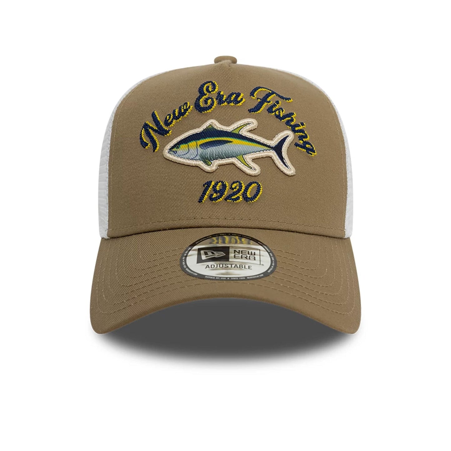 This is a New Era Fishing Tuna Beige 9FORTY A-Frame Trucker Adjustable Cap 3