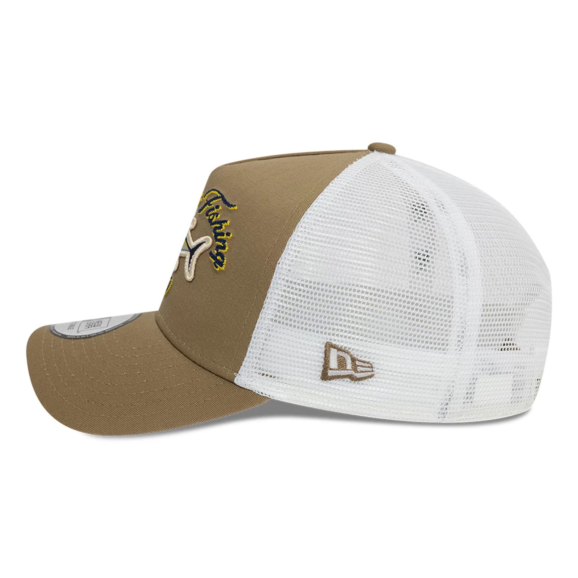 This is a New Era Fishing Tuna Beige 9FORTY A-Frame Trucker Adjustable Cap 6