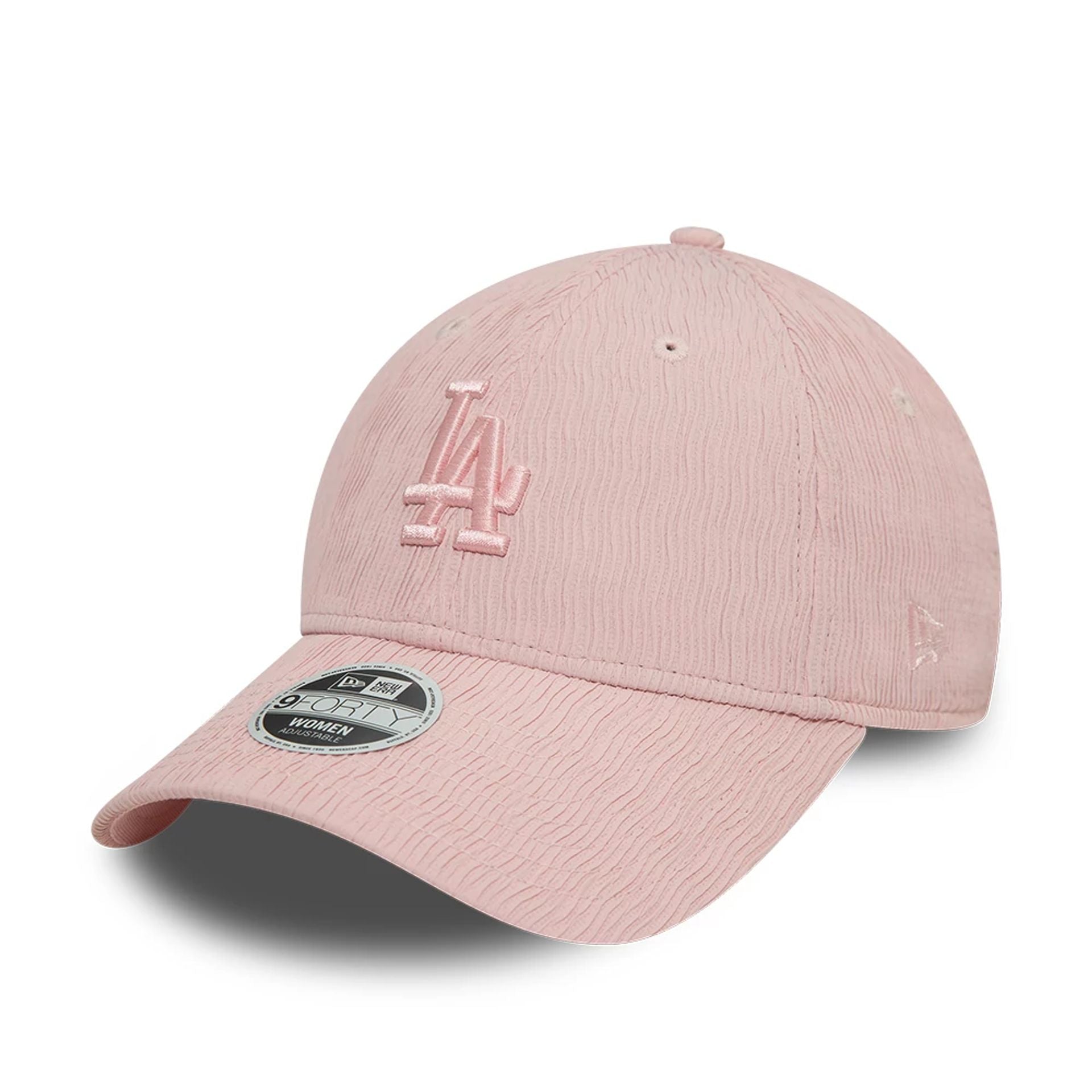 This is a LA Dodgers Womens Ruching Pastel Pink 9FORTY Adjustable Cap 1