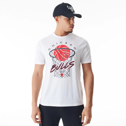 The Male model is wearing Chicago Bulls NBA Net Graphic White T-Shirt 1