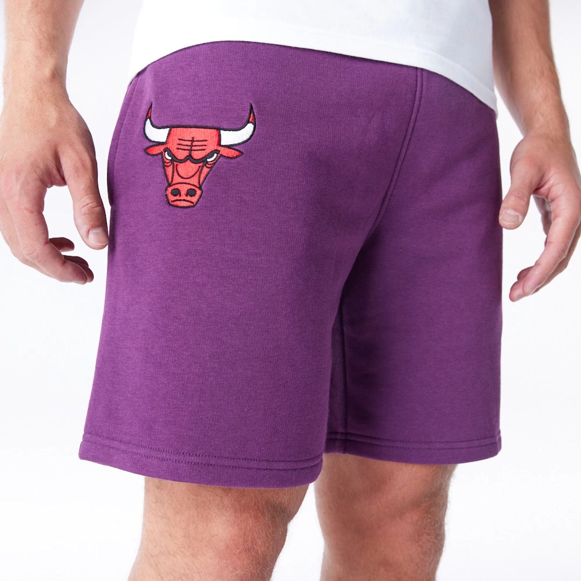 The Male model is wearing Chicago Bulls League Essential Dark Purple Shorts  1