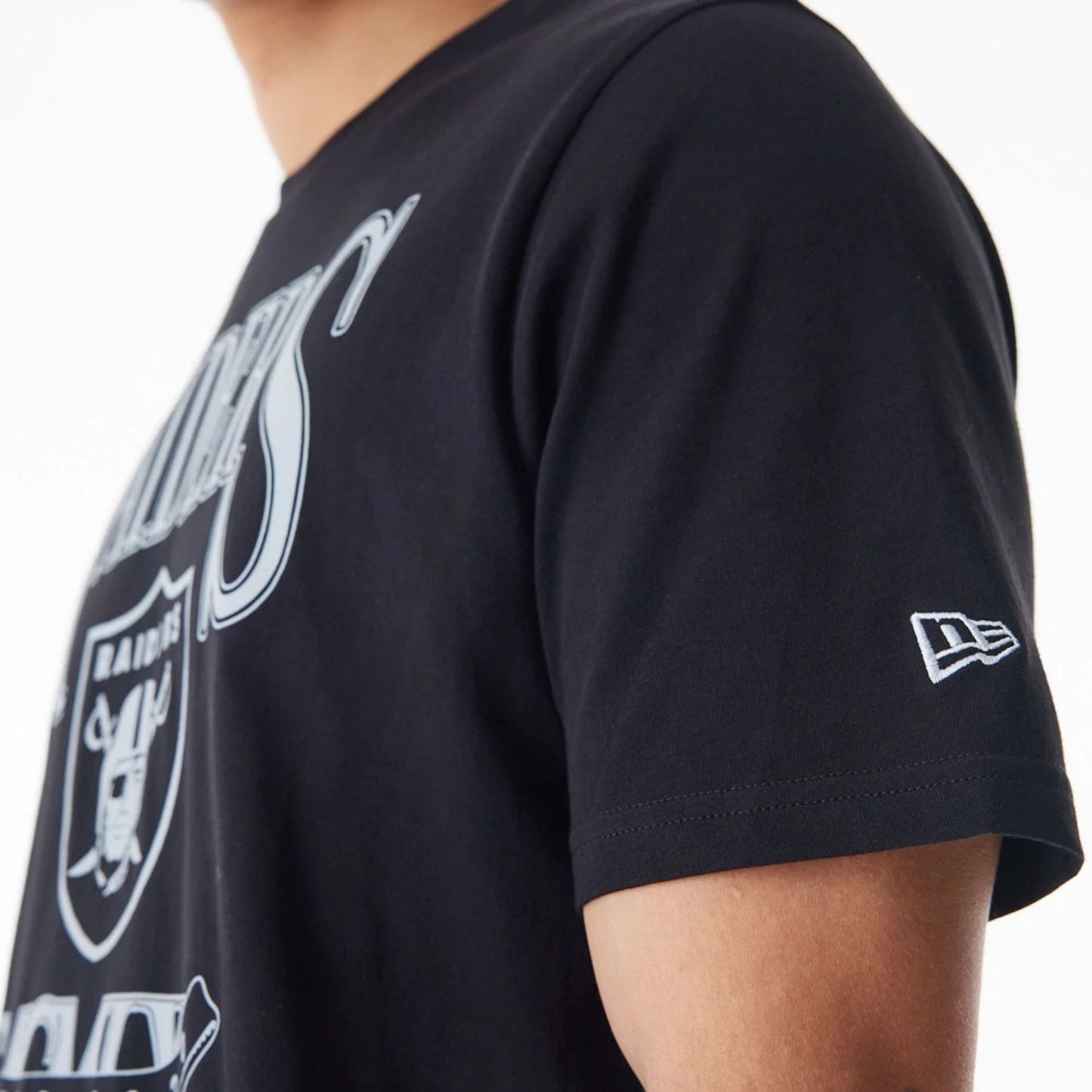 The Male model is wearing Las Vegas Raiders NFL Champions Graphic Black T-Shirt 3